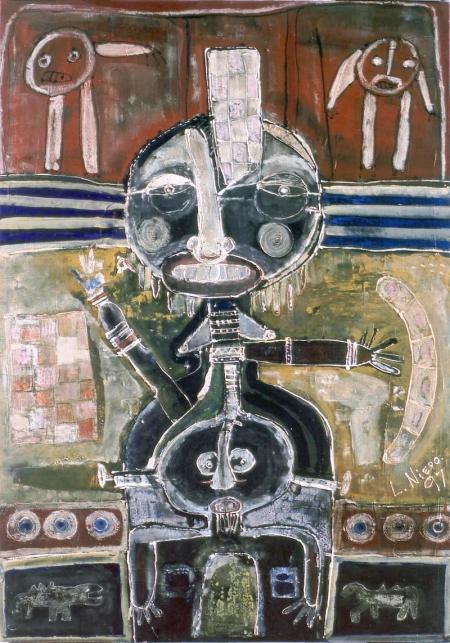 Malaita Woman with Child - Painting by lez Niepo