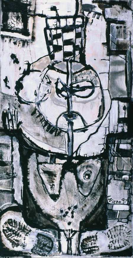 Native Woman with Shoes - Painting by lez Niepo