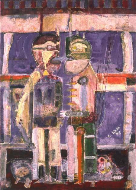 Two Hunters and a Pig - Painting by lez Niepo